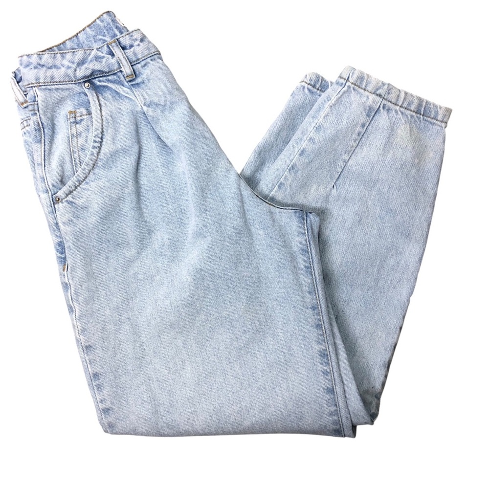 Zara Pleated Slouchy Barrel Leg Jeans Sz 0 Light Wash High Rise 100% Cotton - Picture 3 of 8